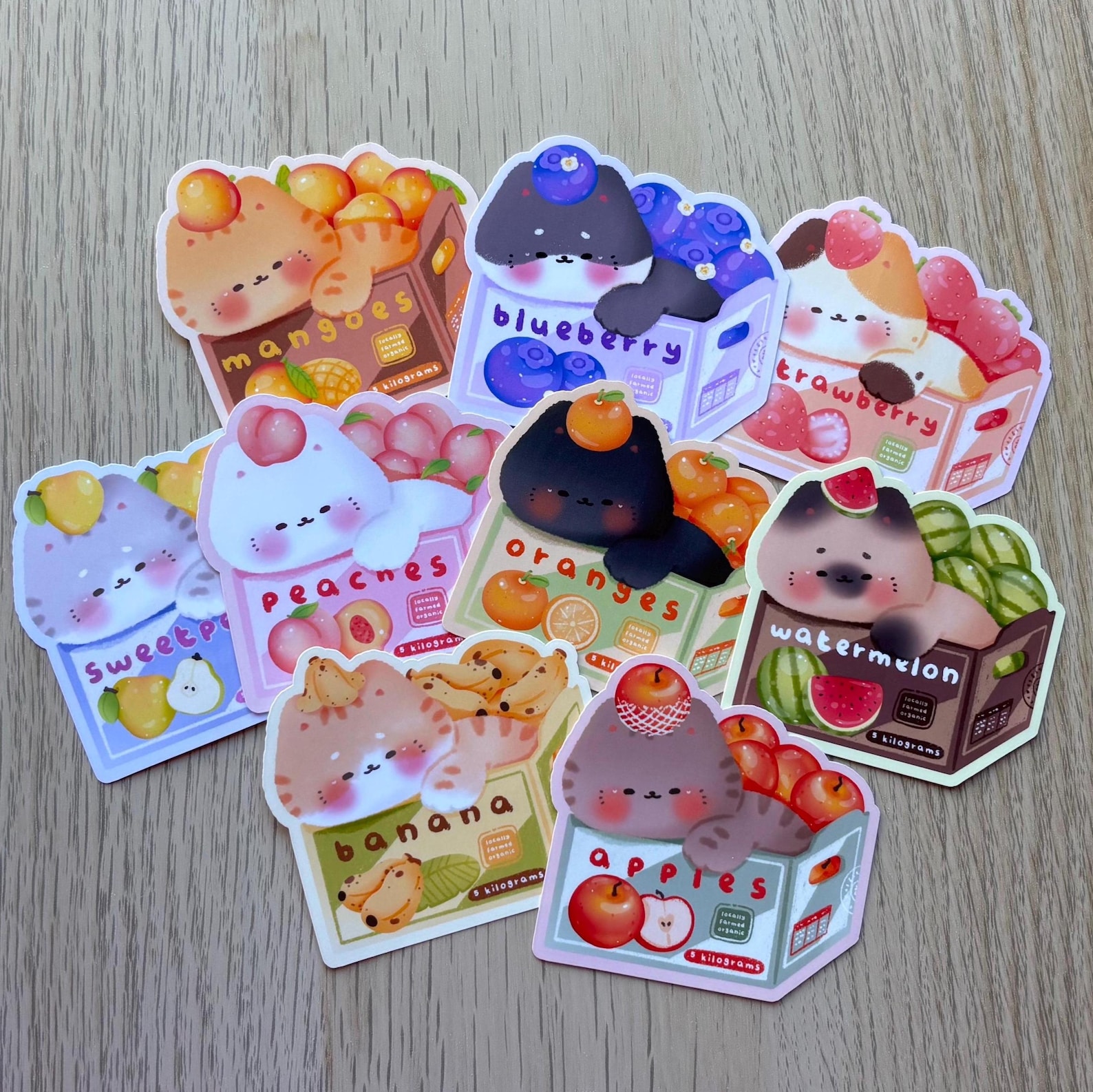 Cute Cat Fruit Boxes Sticker, Cool Stickers, Kawaii Stickers, Funny ...
