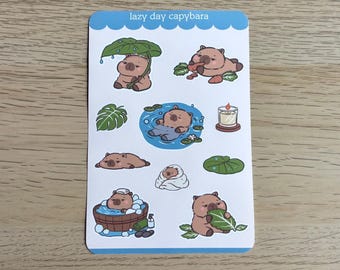 Capybara Lazy Day sticker sheet, planner stickers, journaling stickers, cute sticker sheet, unique stickers, capybara stickers, cute animal