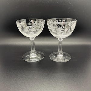Vintage Set of 2 Fostoria Chintz Depression Glass 4" tall juice cocktail sherbet glasses 1930's