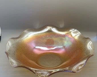 Vintage Carnival Glass, Large ruffled Serving Bowl 11.5"