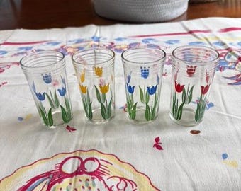 MCM Vintage 1950’s Kraft Swanky Swig Tulip Flowers Juice Glass Set Of 4