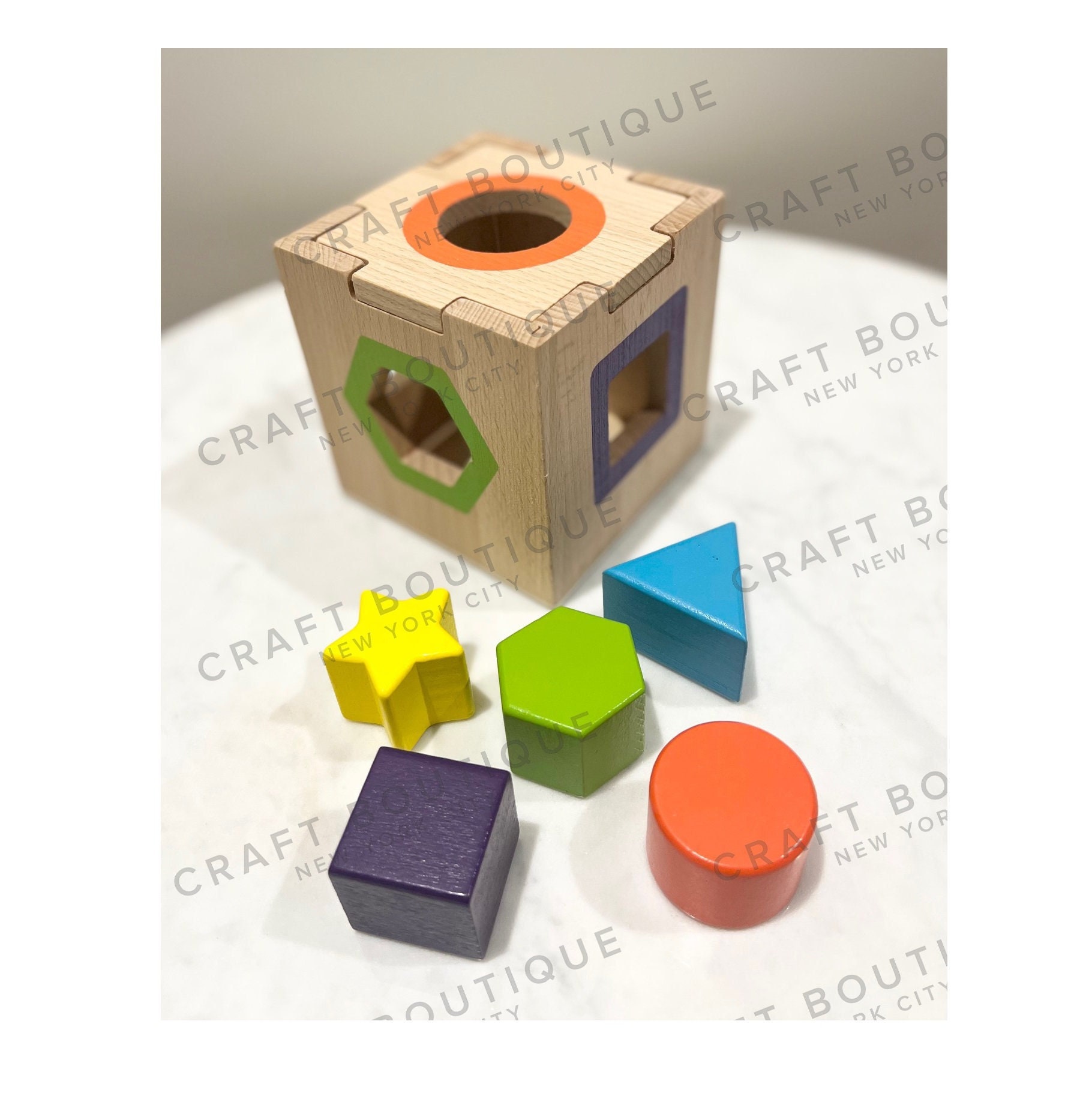 Wooden Shape Sorting Cube Building Block Baby Early Color Puzzle Sensory Toy 