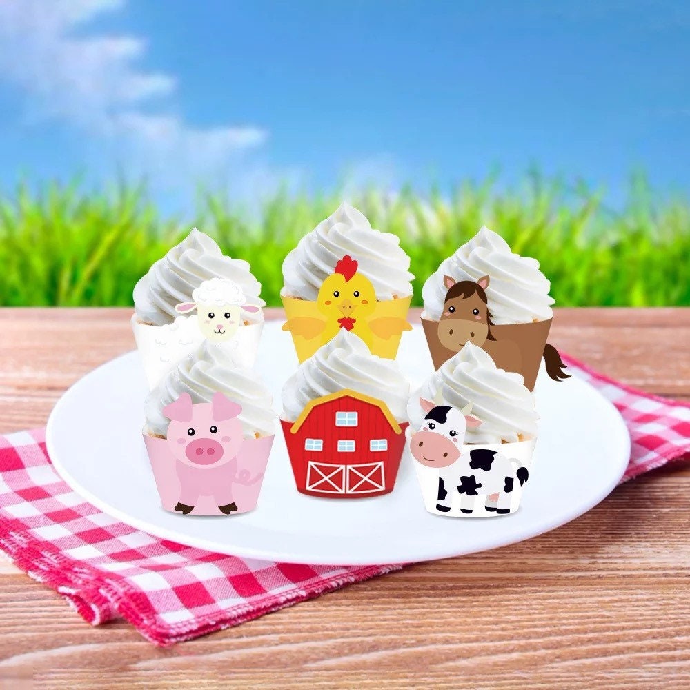 Farm Animal Birthday Cupcake Wrappers Barnyard Farmhouse Cupcake Wrappers