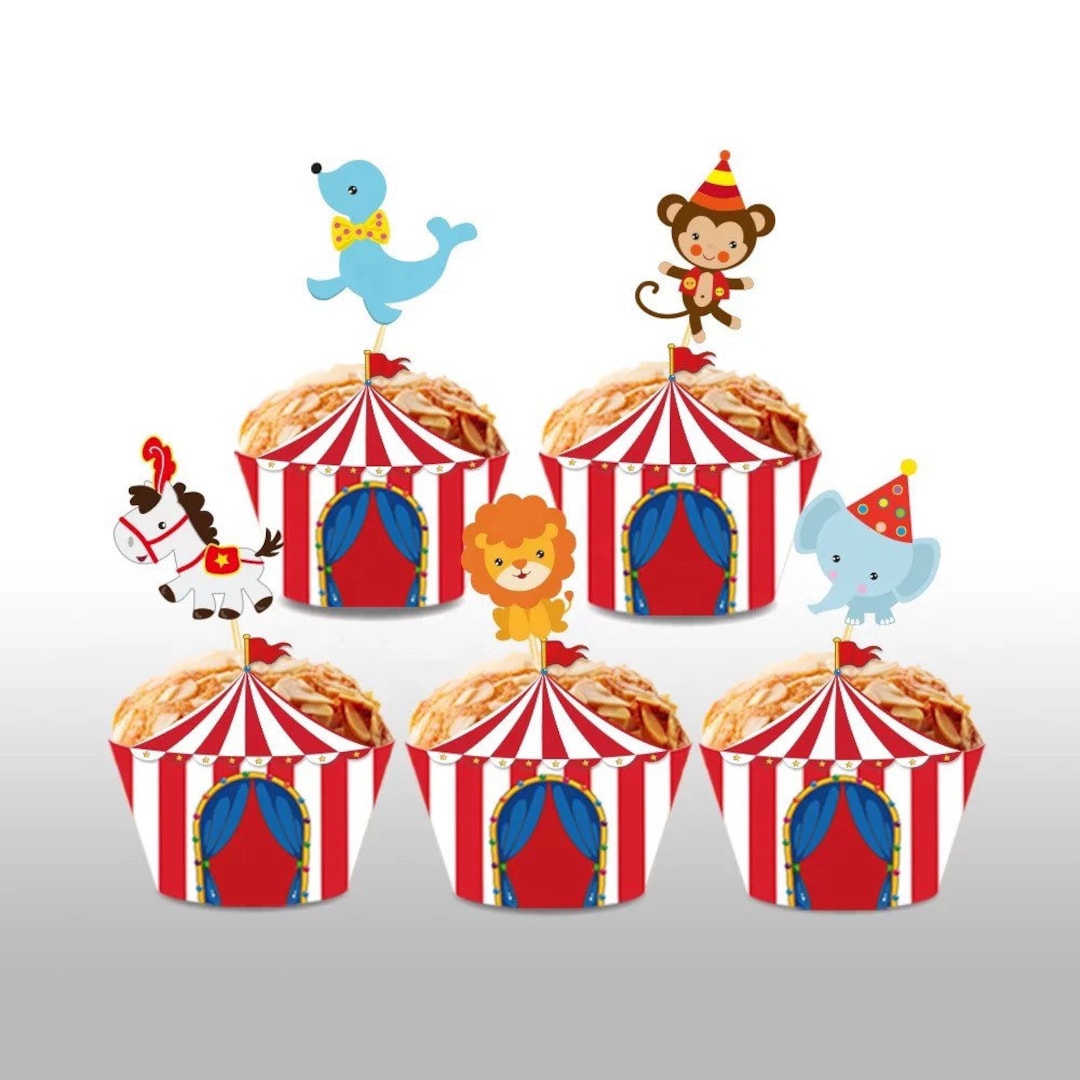 20pc Circus/carnival Cupcake Toppers and Wrappers Etsy