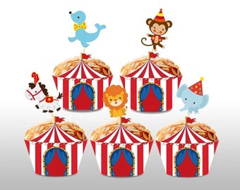 20pc Circus/Carnival Cupcake Toppers and Wrappers