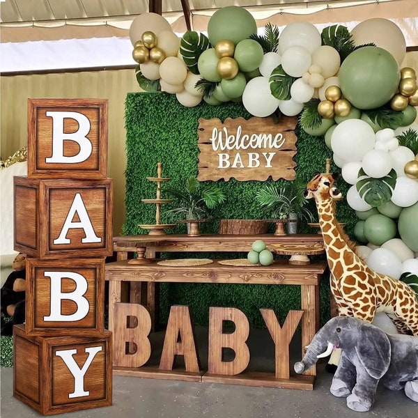 Dark Wood Baby Block Boxes|Baby Shower|Birthday|Gender Reveals