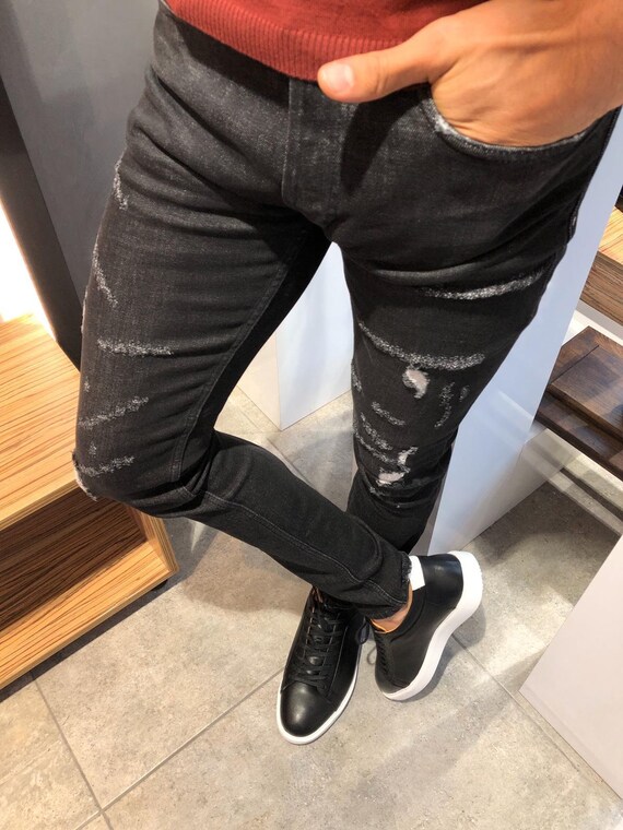 Ripped Black Jeans for Men | Etsy Australia