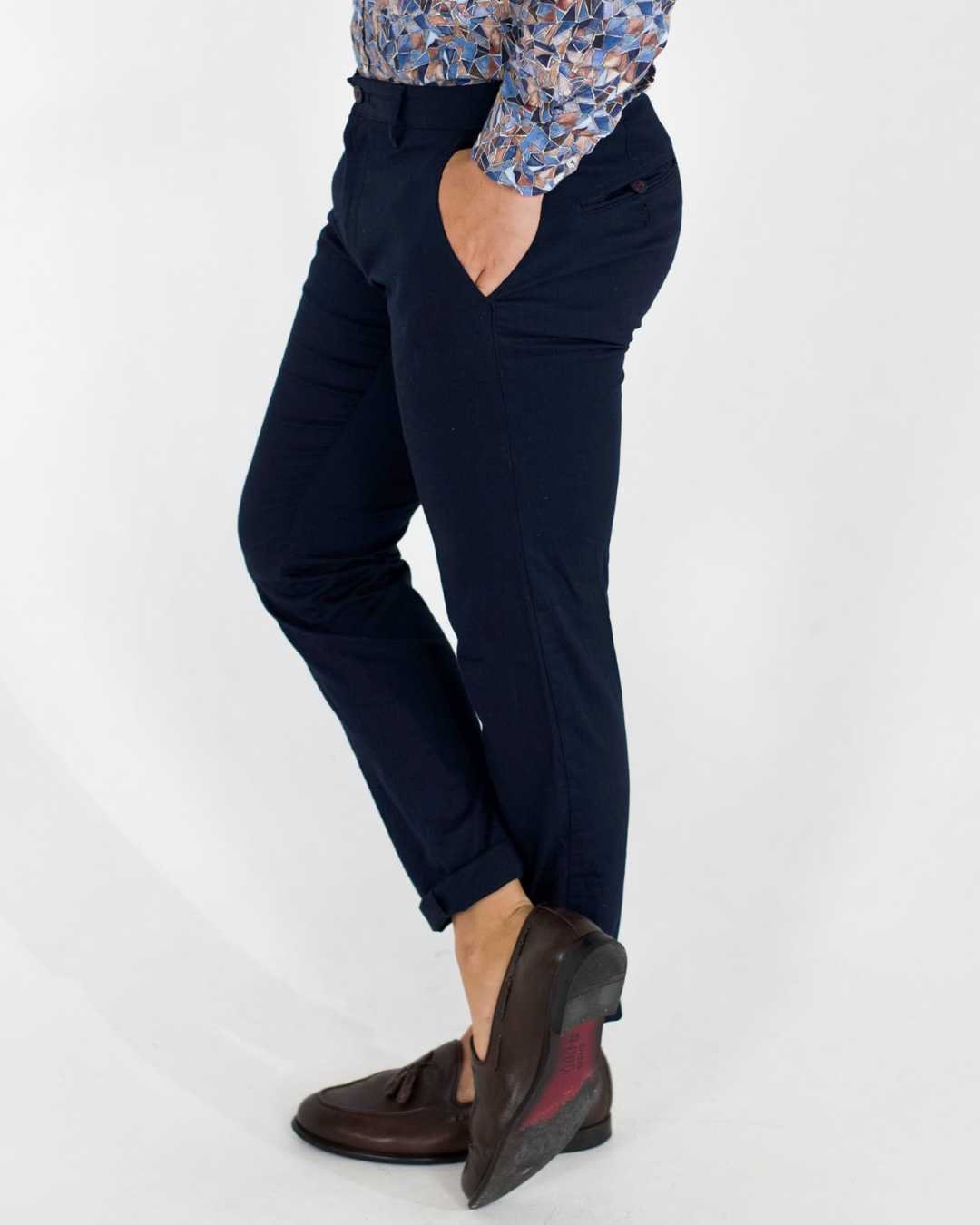 Cotton Pants Navy Trousers Slim-fit 