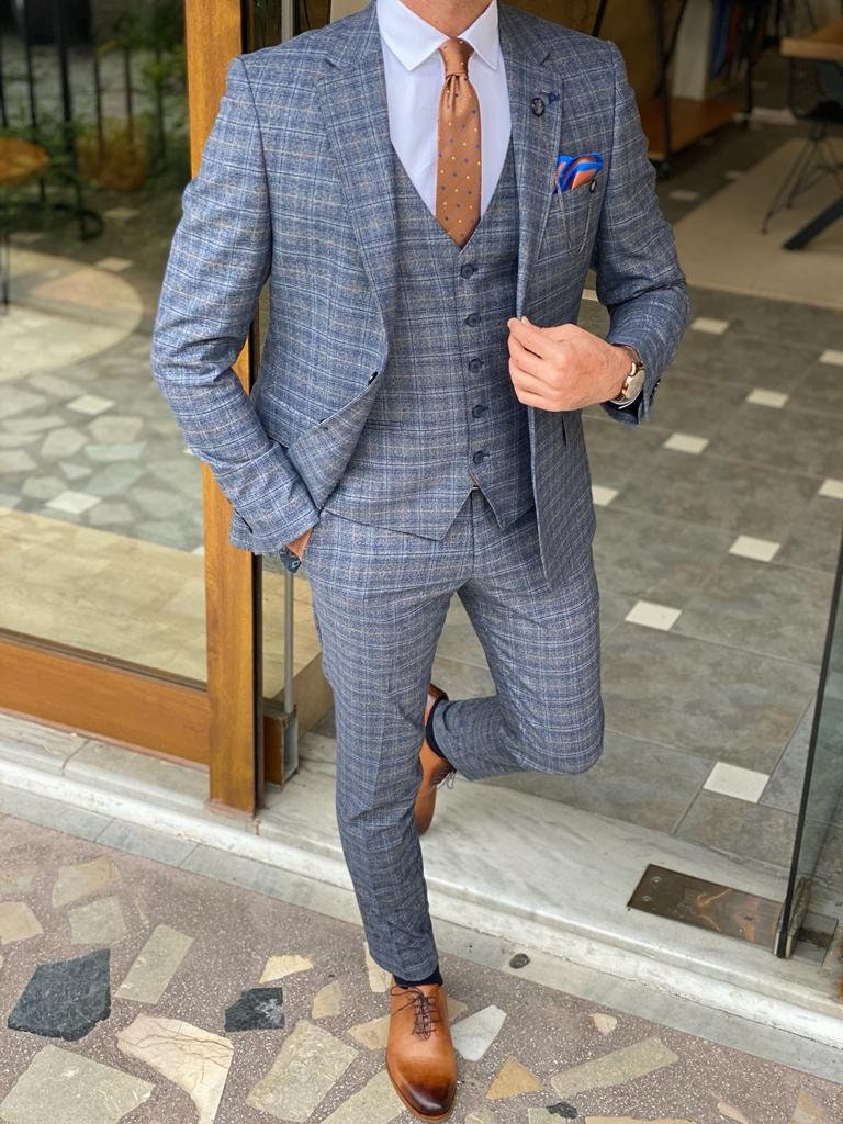 Blue Grey Plaid Suit - Etsy Israel