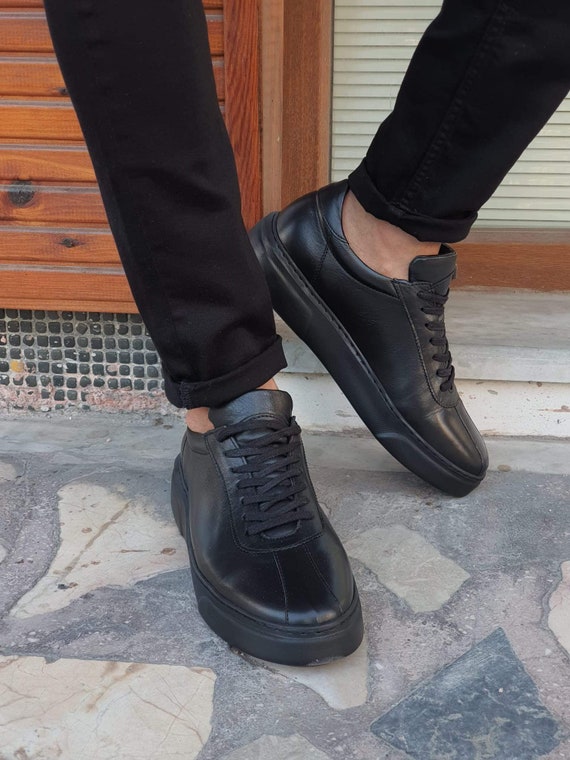 Zwarte leren sneakers voor mannen City slimme schoenen - Etsy Nederland