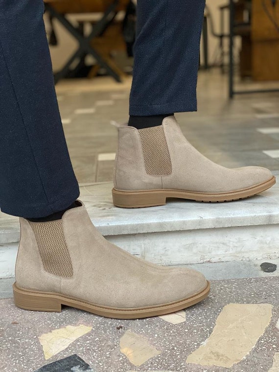 Ongemak Site lijn verbergen Beige leren Chelsea Boots voor heren - Etsy Nederland