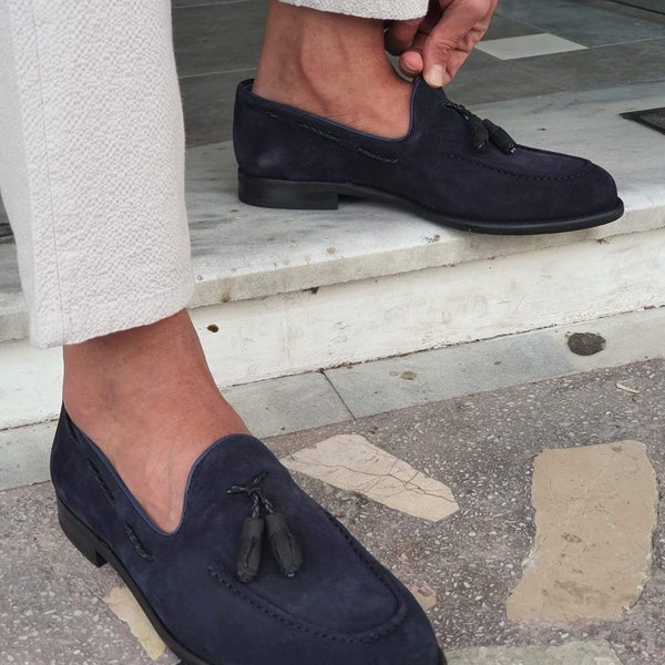 Navy Suede Loafers