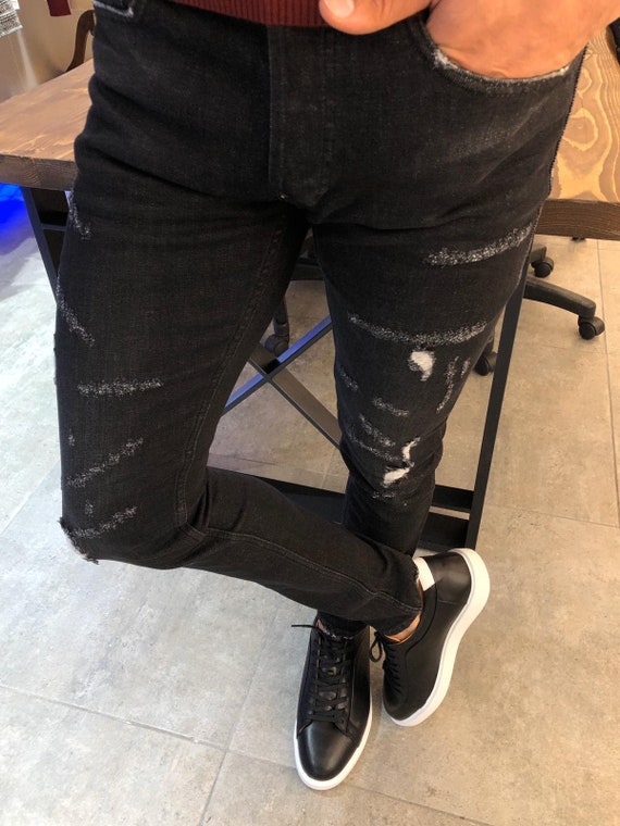 Ripped Black Jeans for Men | Etsy Australia