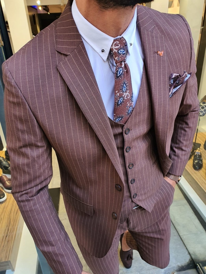 Camel Striped Suit - Etsy