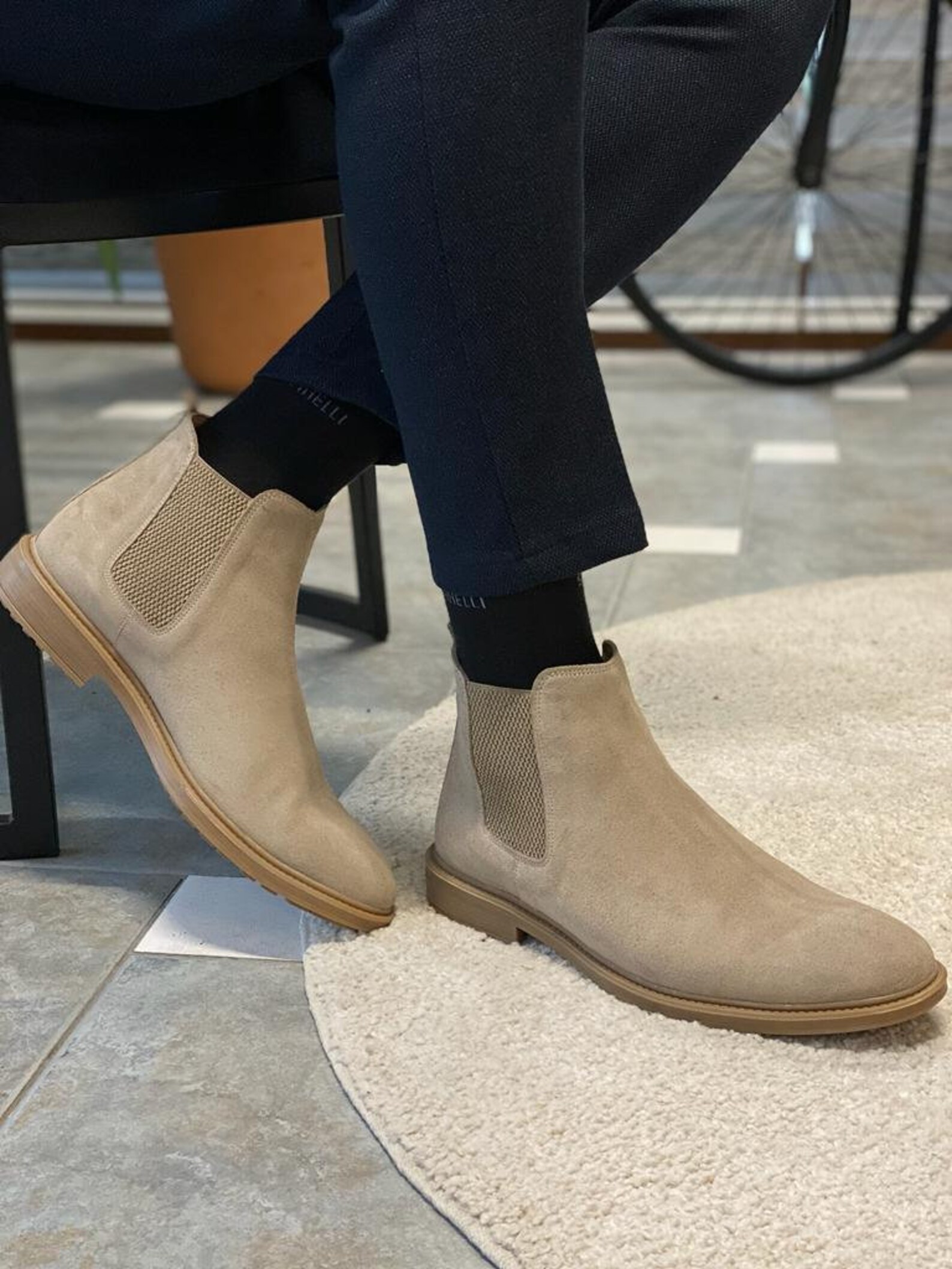 high chelsea boots beige