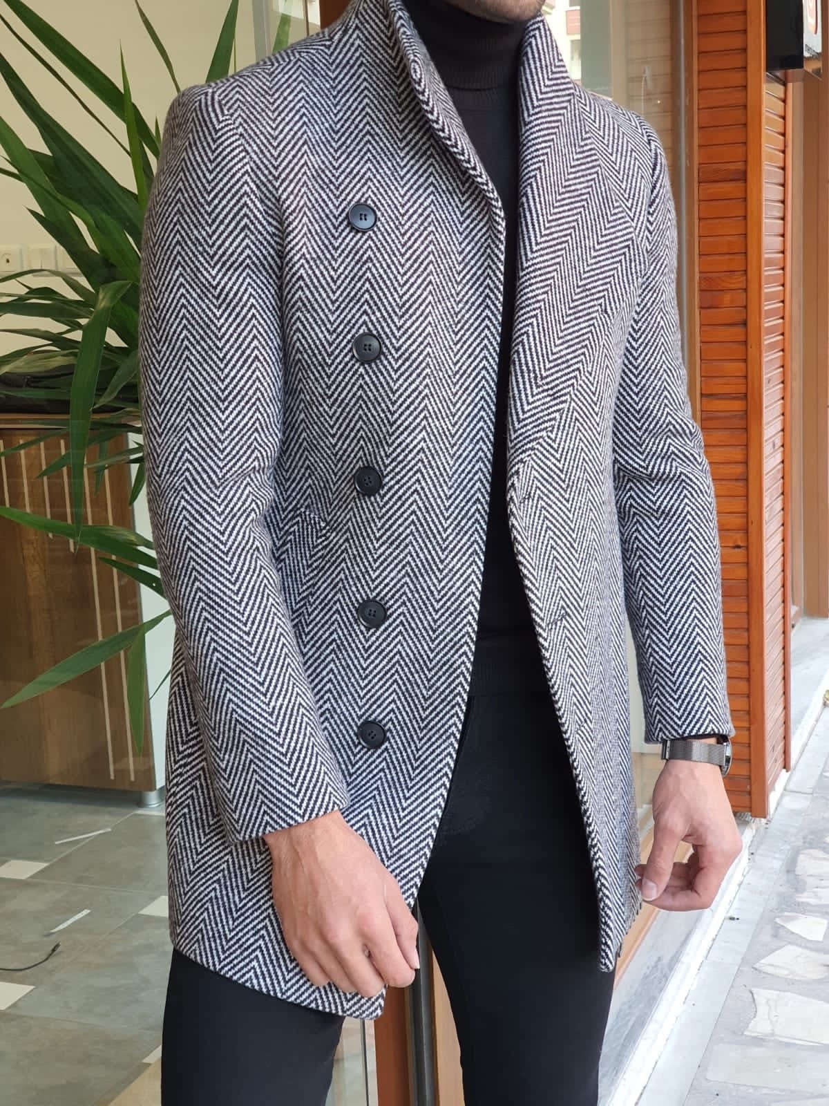 Patterned Gray Wool Coat an Elegant Wool Coat for Formal - Etsy