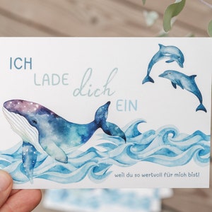 Einladungskarte "Wal & Delfine", Geburtstag, Kindergeburtstag