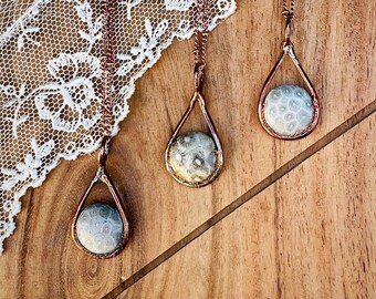 Fossilized Coral Teardrop Necklace