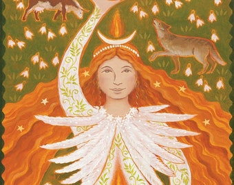 Maiden Fire Goddess greetings card by Wendy Andrew