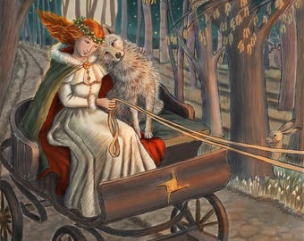 Brigid and The Wolf - Print by Wendy Andrew Painting Dreams