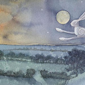 Luna Mond Hase bei der Sommersonnenwende - Limitierter Druck - von Wendy Andrew Malerei Träume