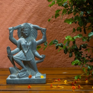 Standing Dakshina Kali ma statue Handmade - Chamunda sculpture made of monolithic stone - An unique folk Art Form of India - by Mollis Arts