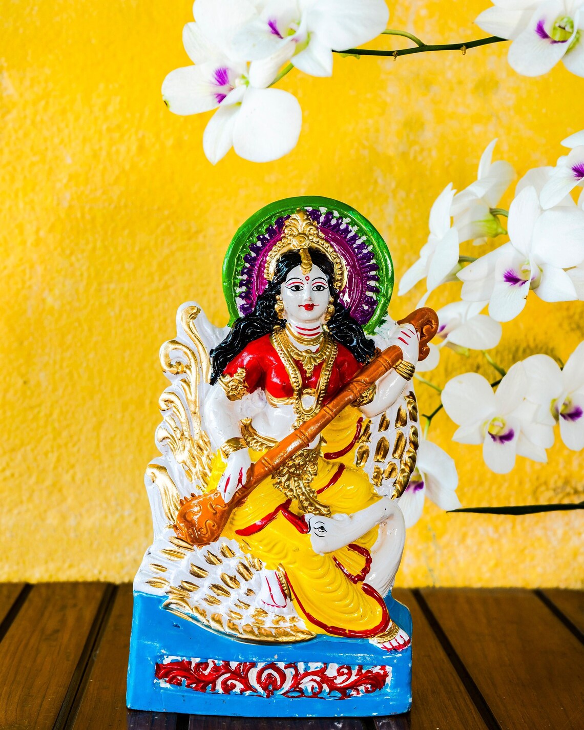 Beautiful Saraswati Murti Terracotta Statue of Hindu Goddess of