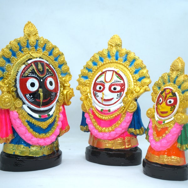 Marble Stone Jagannath Balaram Subhadra statues - Odisha statues of Lord Krishna, Balarama, and Subhadra-Odisi home Decor Housewarming gifts