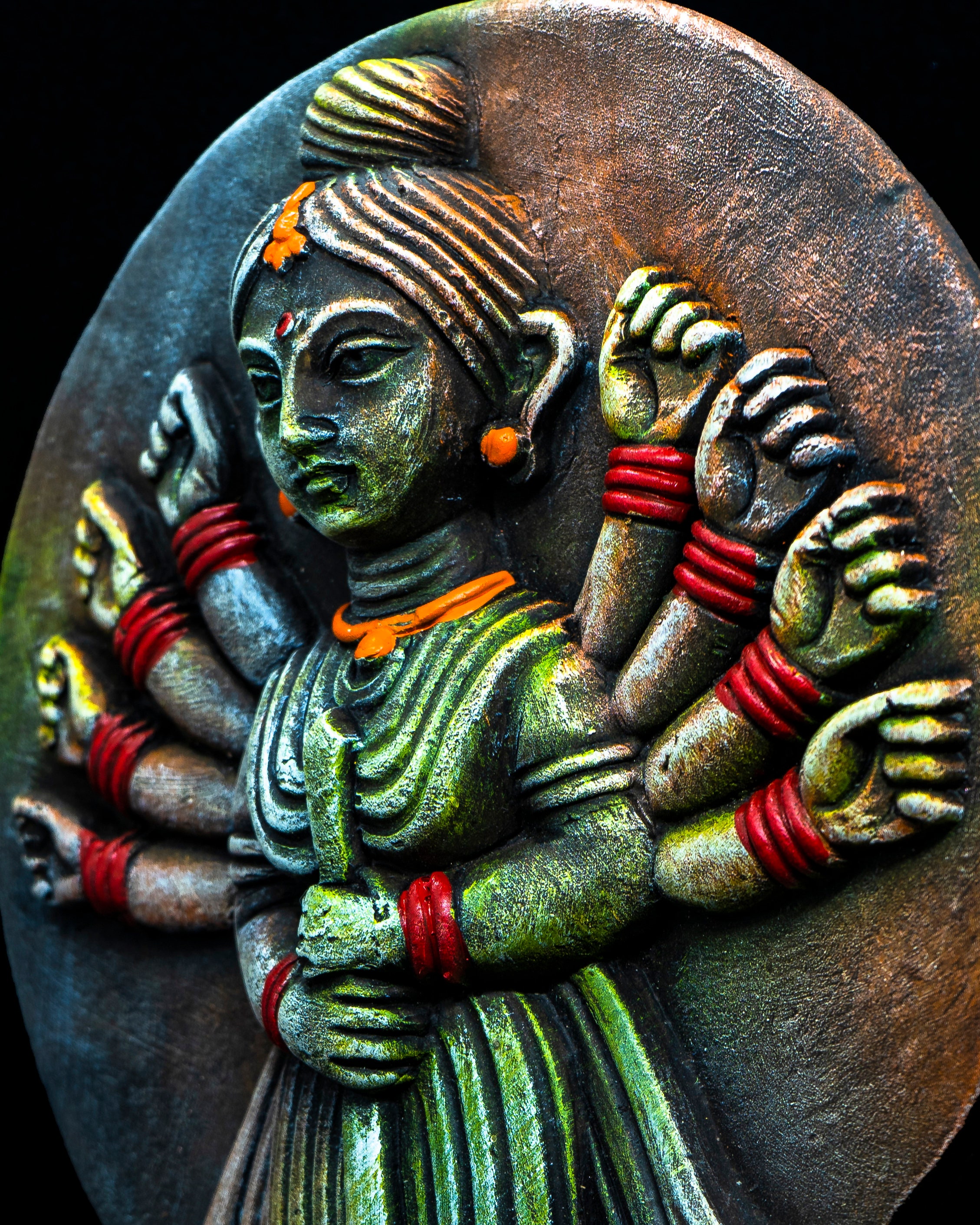 Hindu Wall Art Mahishasura Mardini Durga Maa Murti Terracotta Tile Wall