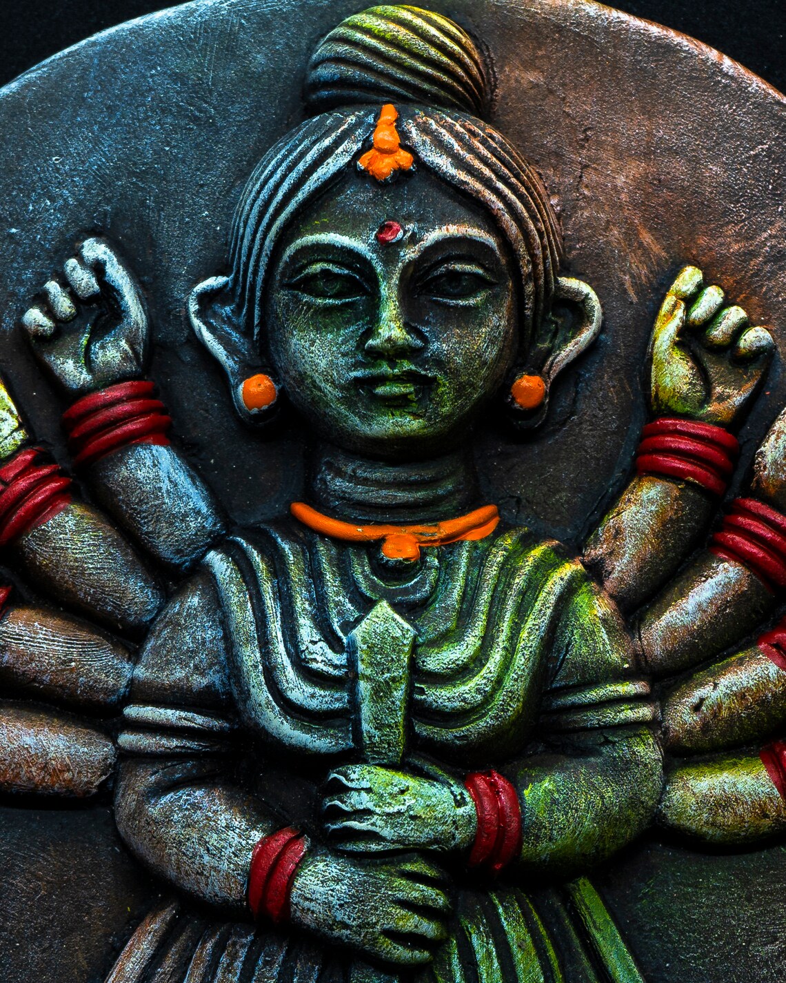 Hindu Wall Art Mahishasura Mardini Durga Maa Murti Terracotta Tile Wall