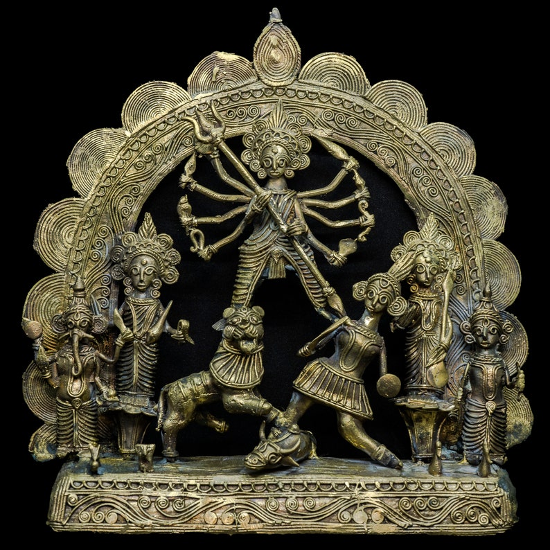 Dhokra Art of Goddess Durga Statue Indian Brass Figurine Primitive Tribal Art Dokra Handicrafts
