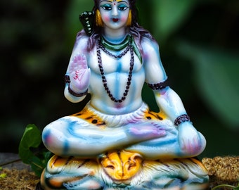 Lord Shiva blue idol - The First Yogi - Hindu God lord Shiva - rudra statue - Yoga figurine - Meditation room art - Buddhist art