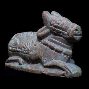 Hand sculpted limestone Nandi statue - Indian monolithic stone sculptures - Hindu God and Goddess idols - eco friendly - by MollisArts
