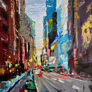 New York Manhattan Colorful Contemporary Original Art Textured Impasto Oil Painting On Canvas 16x20 By Popova