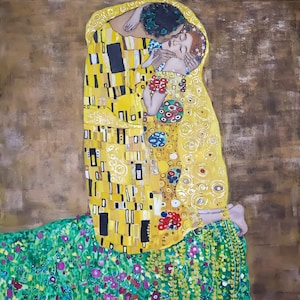 The Kiss – Klimt Reproduction on 36&quot;x36&quot; Canvas | Hand-Painted Oil Painting with Real Gold Leaf | Gallery-Quality Home Art Decor