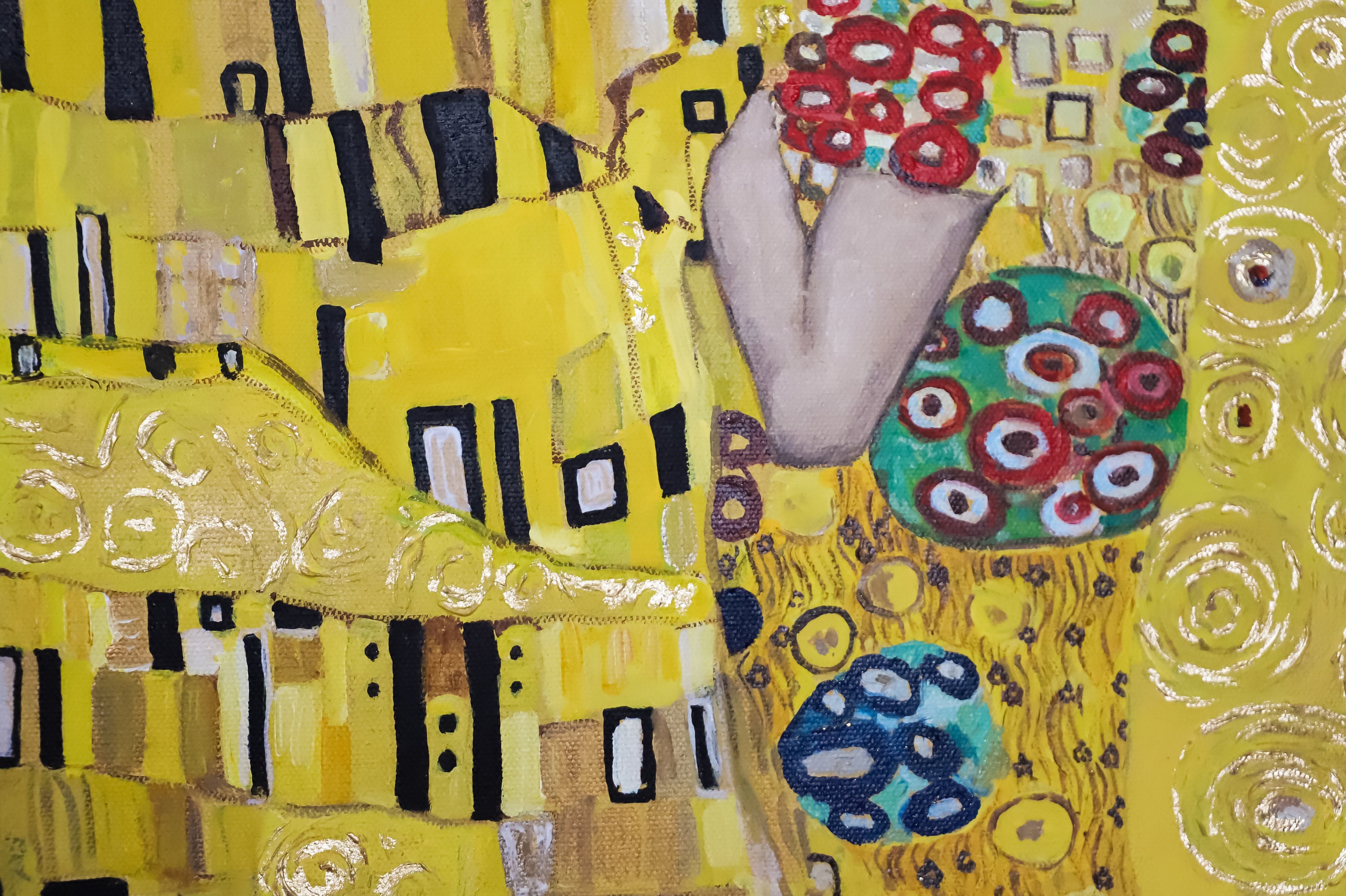 Peinture à L'huile Sur Toile Gustav Klimt - Le Baiser - 105x75cm - Encadrée - Reproduction Faite Main