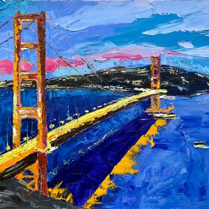 Golden Gates Bridge at Night San Francisco Colorful Contemporary Art Original Impasto Oil Painting On Canvas 16&quot;by 20&quot; By Popova