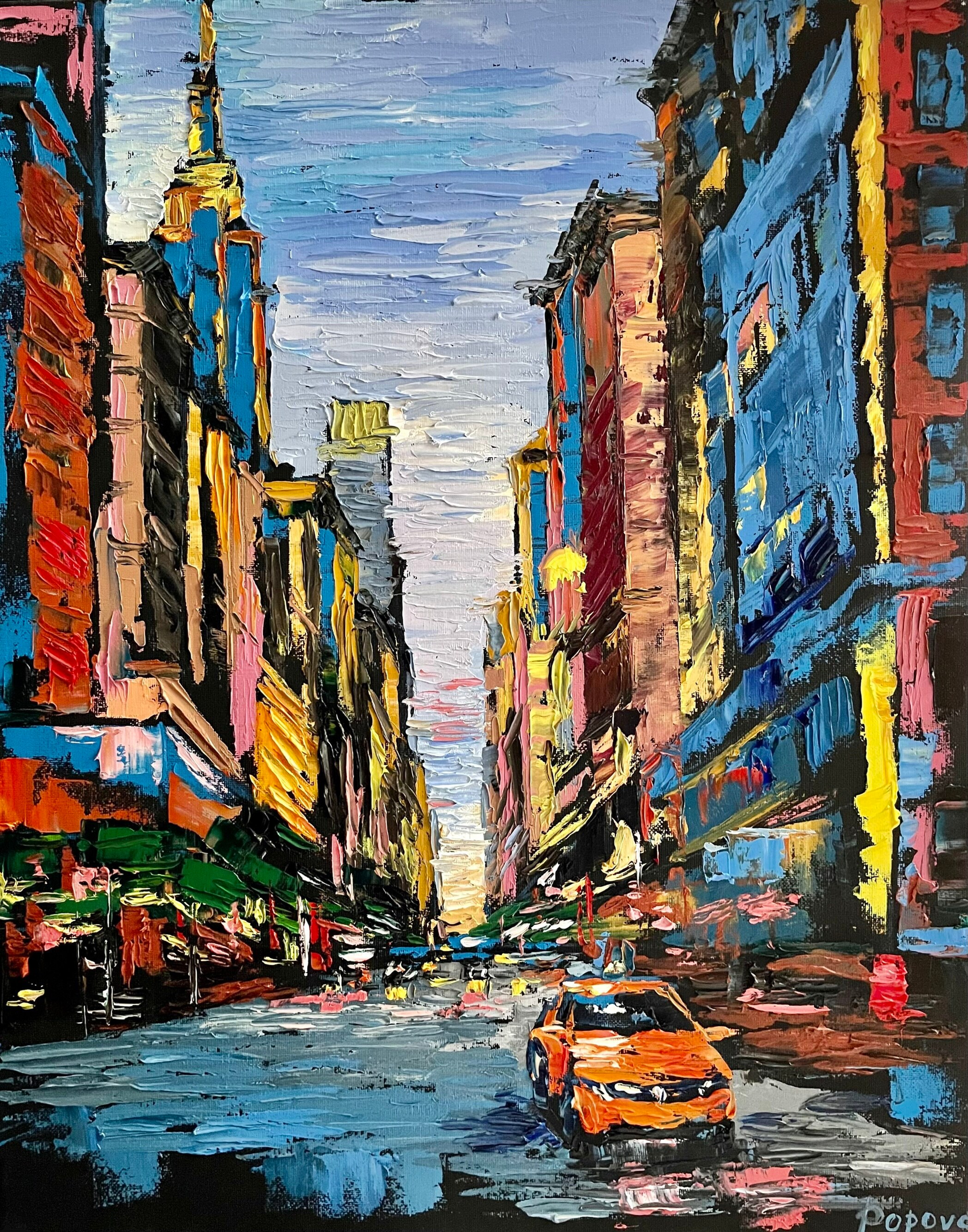 New York City Manhattan Yellow Taxi Colorful Contemporary Original Art ...