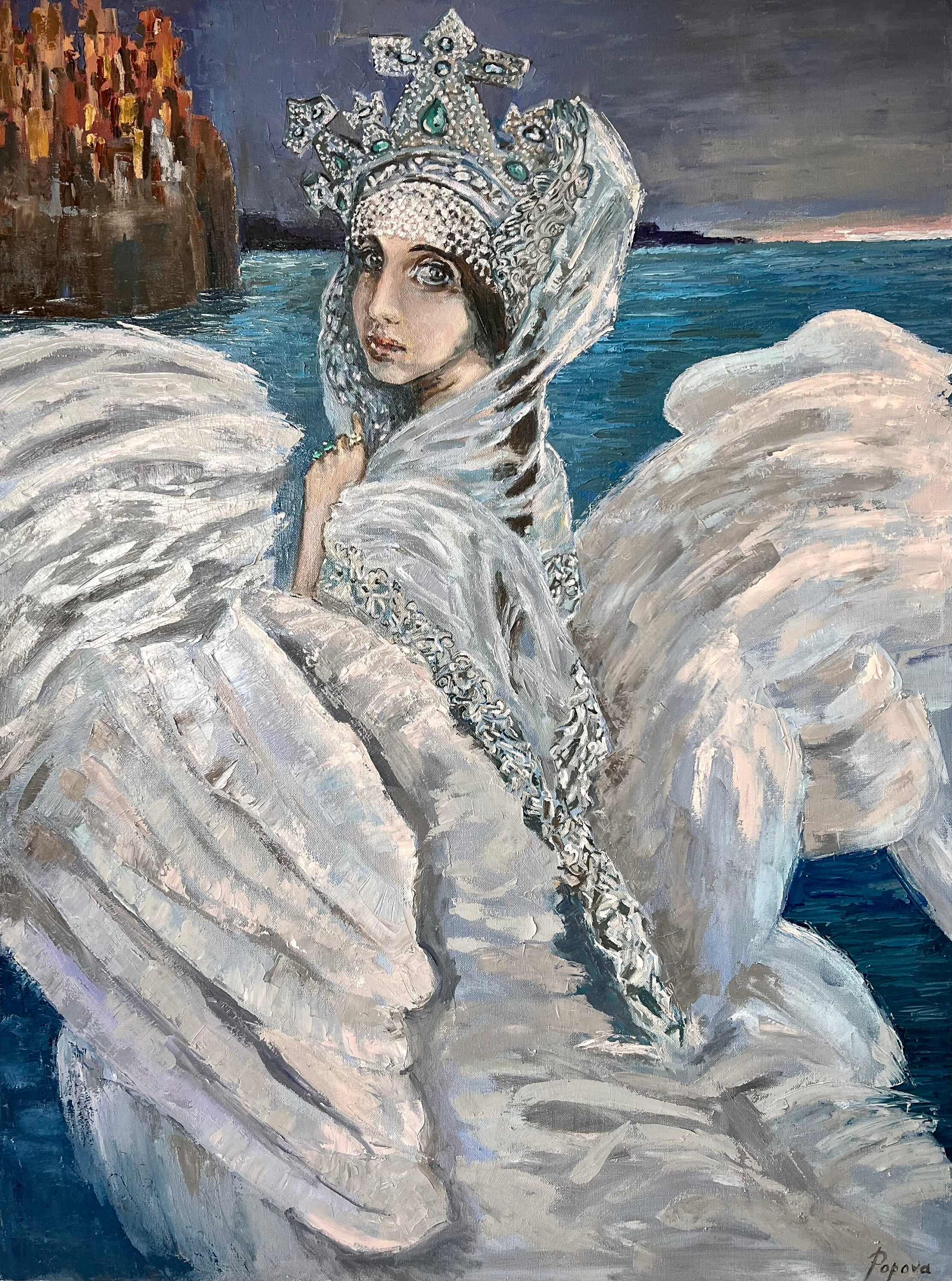 リリパットレーンTHE WHITE SWAN Swan Princess Vrubel Replica Oil Painting | 30x40” Impasto Canvas