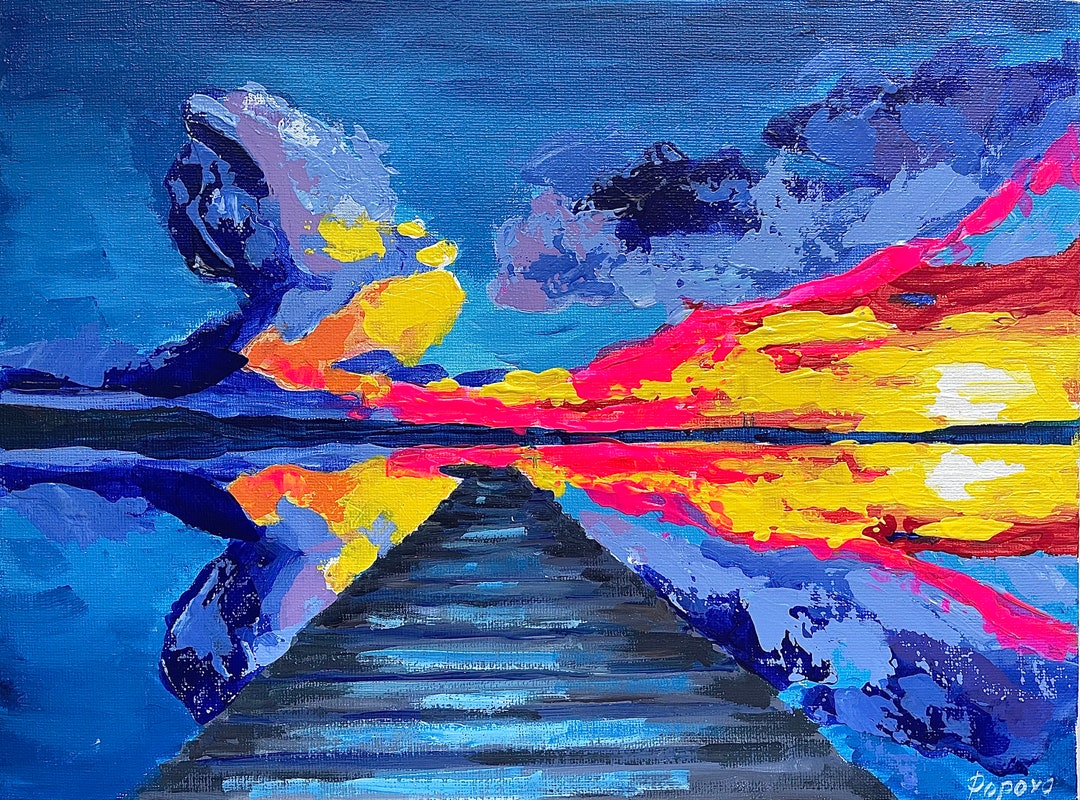 Ocean Sunset Original Acrylic Landscape Painting on Canvas Board 9" by ...