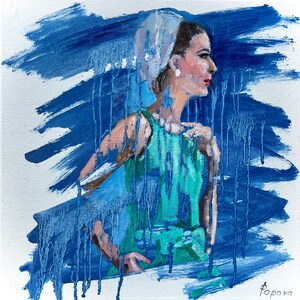Woman In The Green Dress And White Head Scarf Original Oil Woman Painting Impressionist Impasto Painting 12&quot;by 12&quot; By Popova