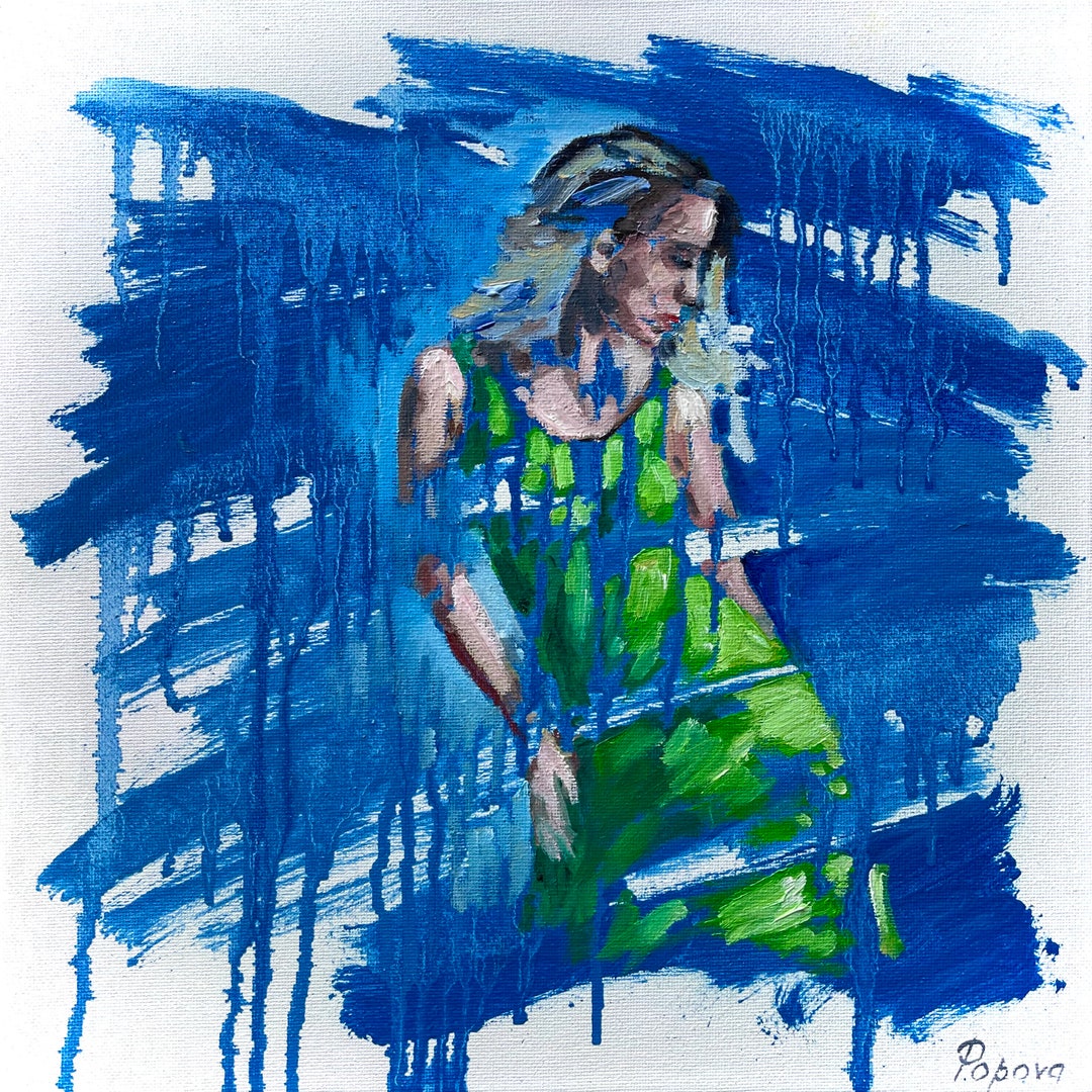 Woman in the Green Dress Original Oil Woman Painting Impressionist ...