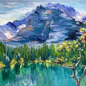 Original Rocky Mountain Oil Painting: Summer Landscape Canvas Art 16x20 by Popova