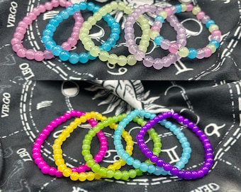 10 mm ブルー ピンク クラックルガラス ビーズ ブレスレット マルチ