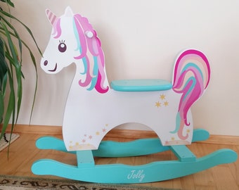 Personalized rocking horse for baby, rocking unicorn, toddler wooden rocking horse, gift idea for kids, toddler birthday gift, baby rocker