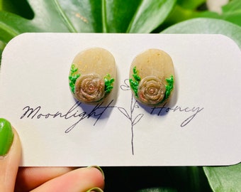 Oval Stud w/ Purple Flower