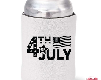 4th Of July 4 Can Cooler | Can Holder | Can Huggie | Independence Day | America | Freedom | Patriotic | Camping Gear | Summer