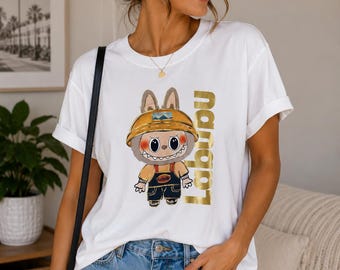 Grafisch T-shirt Labubu Fashion | Leuk T-shirt met konijntjeskarakter | Casual oversized katoenen damesshirt | Trendy streetwear-cadeau