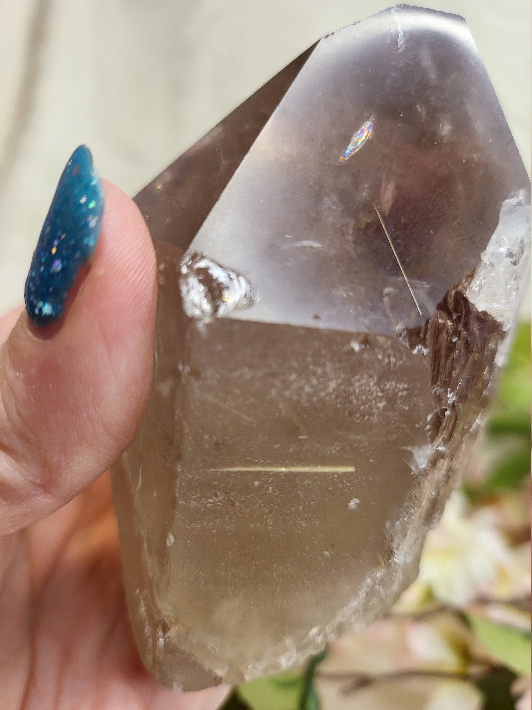 Gorgeous Smokey quartz with goldencopper Rutile point with beautiful rainbow clusters unique 3\u201d tall