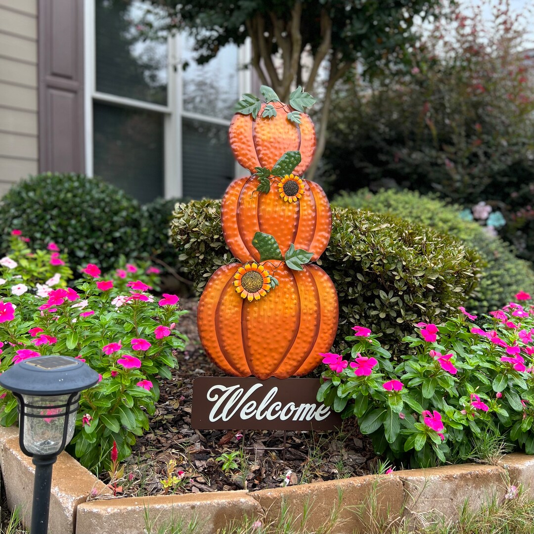 Metal Pumpkin Garden Stake Yard Sign Fall Decor, Fall Pumpkin Yard